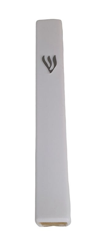 White Plastic Waterproof Mezuzah 12 cm - Silver Shin