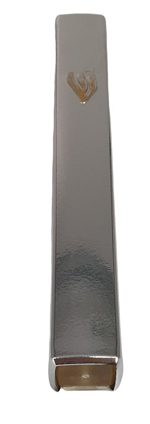 White & Gray Plastic Waterproof Mezuzah 12 cm - Gold Shin
