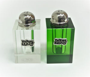 Crystal Clear & Green Cube Salt & Pepper Set with Tray - II