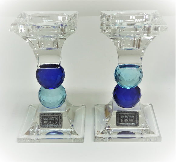Crystal Candlesticks with Blue Spheres 15cm
