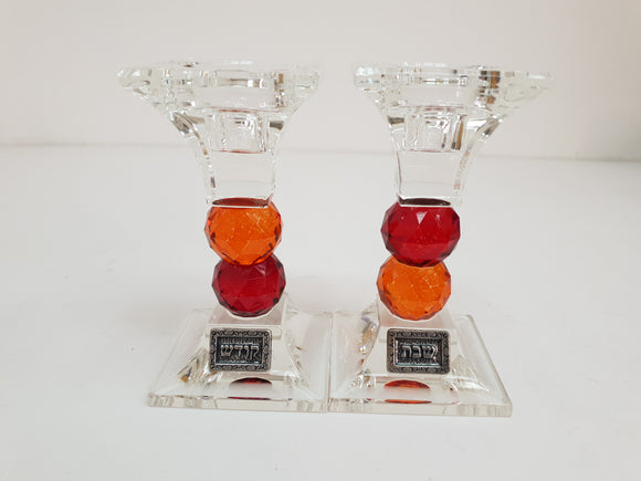 Crystal Candlesticks for Shabbat - Red