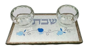Compact Travel Candlesticks 11.5 x 7 cm with Blue Pomegranate