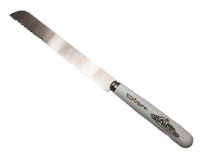 White Jerusalem Challah Knife with Ceramic Handle