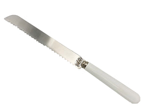 White Challah Knife with Ceramic Handle - Pewter