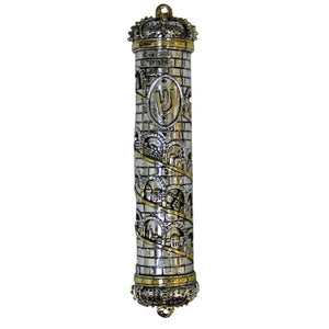 Polyresin Mezuzah 12cm-"Jerusalem Crown" in Silver and Gold