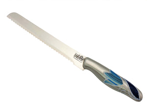 Challah Knife with Aluminum Handle "Shabbat" on Blade - Blue Tulip