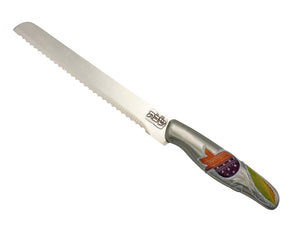 Challah Knife with Aluminum Handle "Shabbat" on Blade - Orange Pomegranate