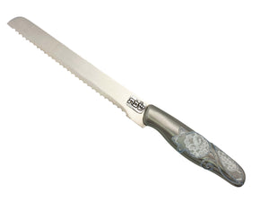 Challah Knife with Aluminum Handle "Shabbat" on Blade - White Pomegranate