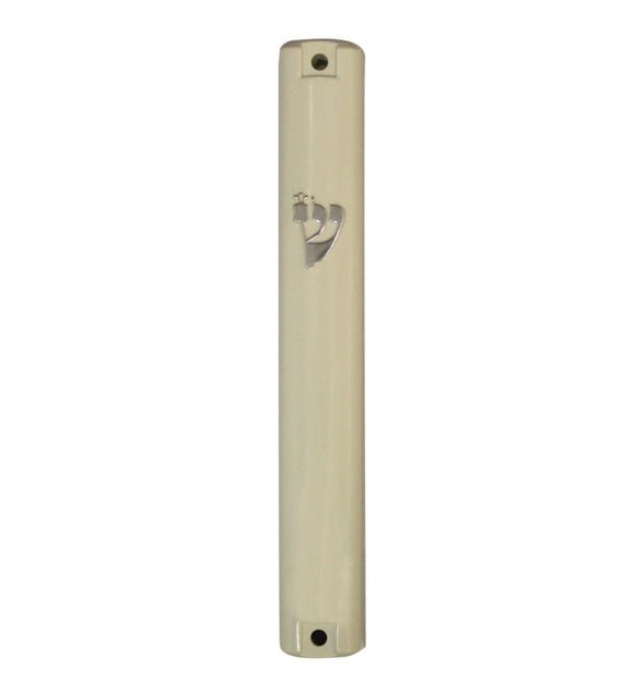 Plastic Mezuzah with Rubber Cork 15 cm- Beige and Silver
