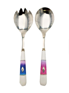 Set Salad Spoons with Decorated Ceramic Handle - Pink