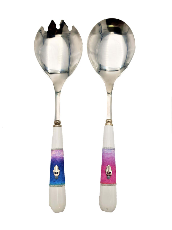 Set Salad Spoons with Decorated Ceramic Handle - Pink