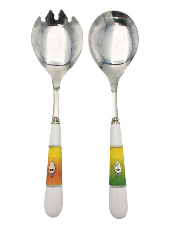 Set Salad Spoons with Decorated Ceramic Handle - Yellow