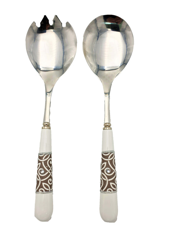 Set Salad Spoons with Decorated Ceramic Handle - Pattern