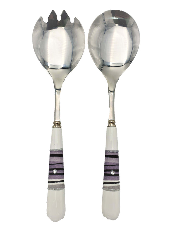 Set Salad Spoons with Decorated Ceramic Handle - Purple