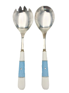 Set Salad Spoons with Decorated Ceramic Handle - Pale Blue