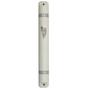 Wooden Mezuzah with Back 15cm- White with Chain Design