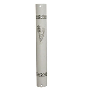 Wooden Mezuzah with Back 12cm- White with Chain Design