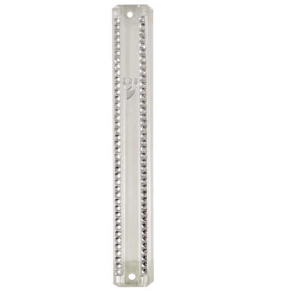 Plastic Mezuzah with Rubber Cork 12cm- Clear with Chain Design