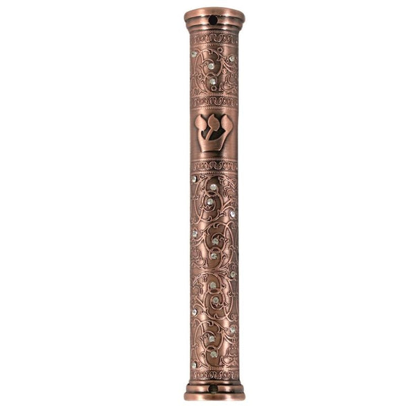 Copper Mezuzah 12cm- Filigree, Inlaid with Stones