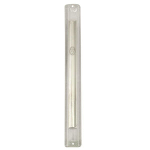 Plastic Mezuzah with Rubber Cork 24cm- Clear with "Pearl" Plaque
