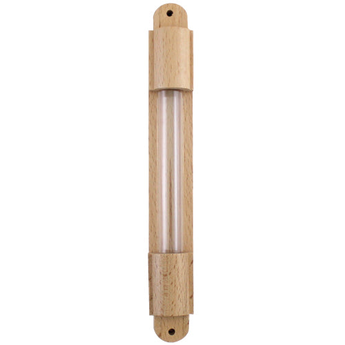 Wooden Mezuzah with Glass Cylinder 12cm- Nut Brown