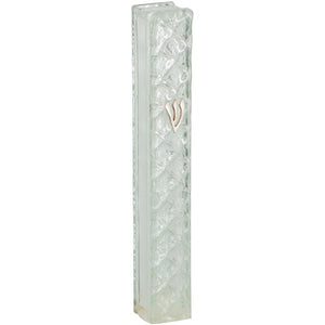 Glass Mezuzah with Silicon Cork 12cm- with "Shattered Glass" Design