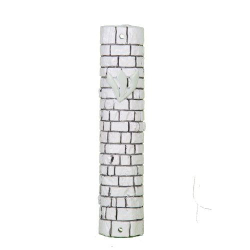 Polyresin Stone-like Mezuzah 15 cm- White with Kotel Stones Design with Silicon Cork