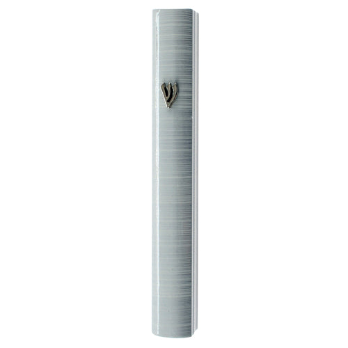Aluminum Mezuzah 15 cm-3D Metallic Gray & White Striped Design- Special profile, Metal 