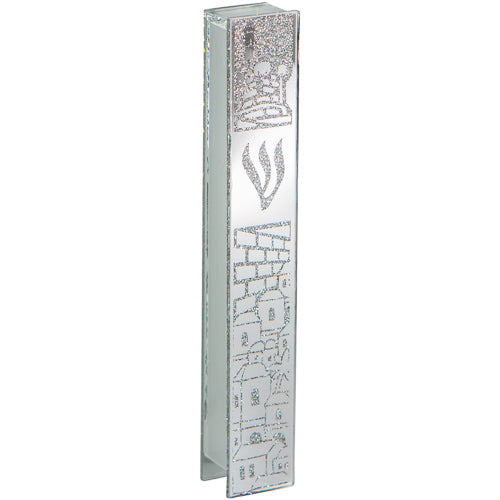 Glass Mezuzah with Silicon Seal 12cm- Jerusalem Motif