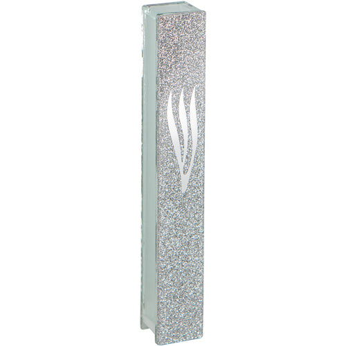 Glass Mezuzah with Silicon Seal 12cm- with Silvered “Shin”