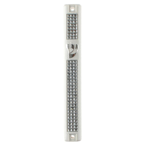 Plastic Mezuzah with Rubber Cork 12cm- White, Inlaid with Stones