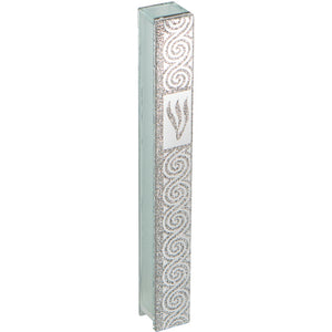 Glass Mezuzah with Silicon Seal 15cm- with Ornate Silver Design