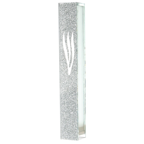 Glass Mezuzah with Silicon Seal 10cm- with Silvered 