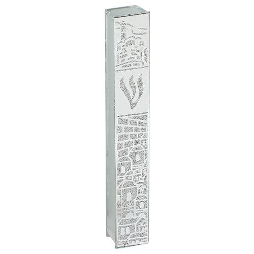 Glass Mezuzah with Silicon Seal 12cm - Jerusalem Motif in Silver