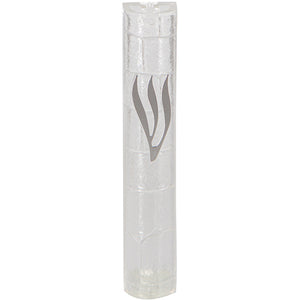 Plastic Transparent Mezuzah with Rubber Cork 12 cm- "The Kotel" with Silver Shin