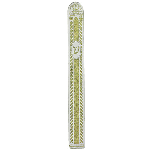 Glass Mezuzah with Silicon Seal 20cm - Crown Motif in Gold