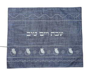 Linen Challah Cover with Pomegranates 50 x 41 - Gray