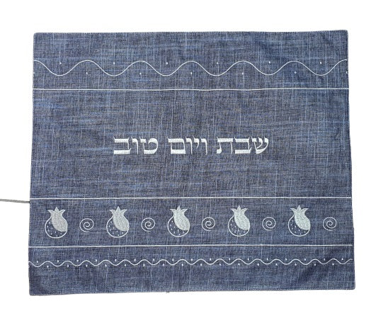 Linen Challah Cover with Pomegranates 50 x 41 - Gray