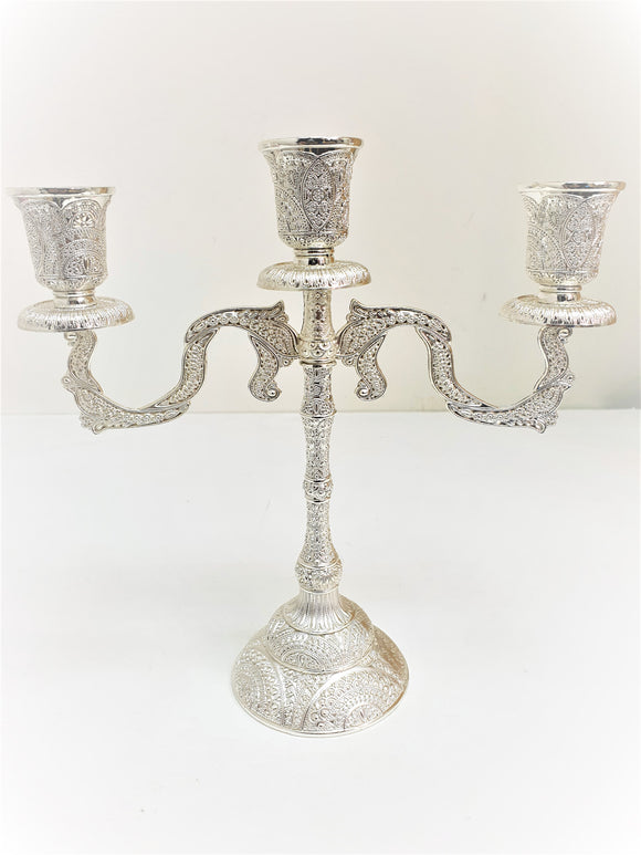 Ornate Silver-Plated Three-Branch Candelabra 23 cm