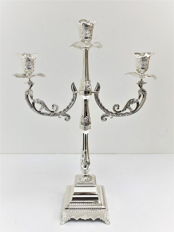 Extra-Large Traditional Silver-Plated Triple-Branch Candelabra 46 cm