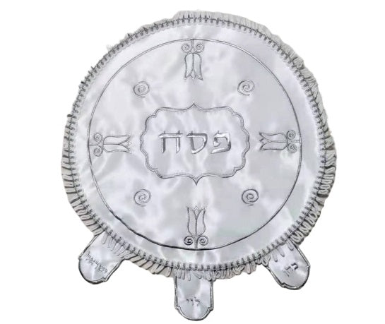 Embroidered White Satin Matzah Cover 45 cm - Tulips
