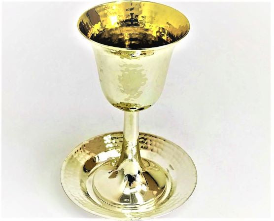 Silver/Gold-Plated Hammered Kiddush Goblet 13 cm