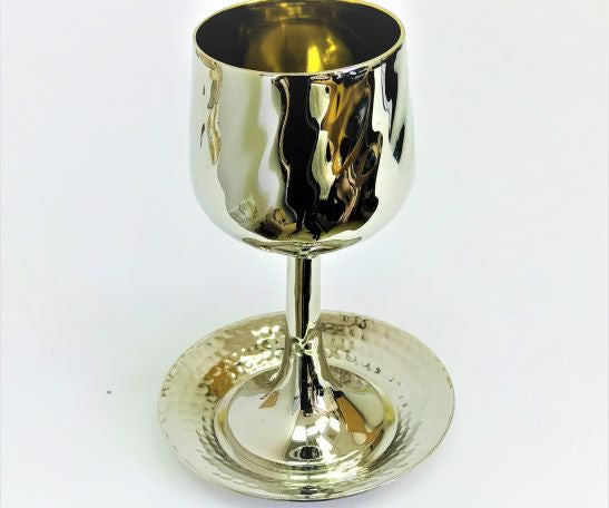 Silver/Gold-Plated Dark Hammered Tulip Kiddush Goblet 13 cm
