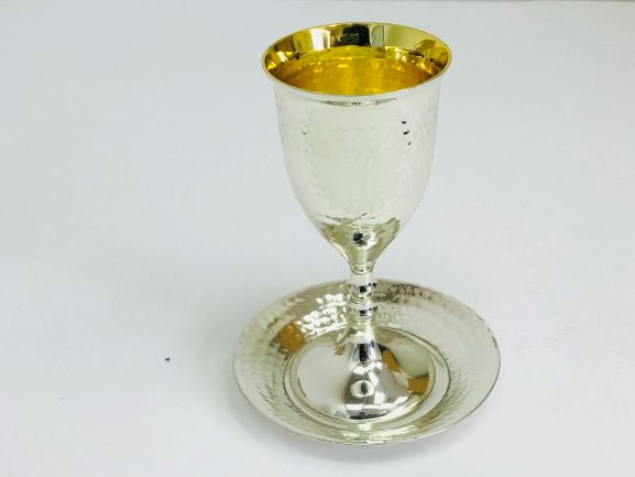 Silver/Gold-Plated Hammered Kiddush Goblet 13 cm - II