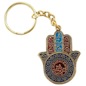 Key Chain Hamsa "Jerusalem" with Prayer for traveller 5x3.5cm - English