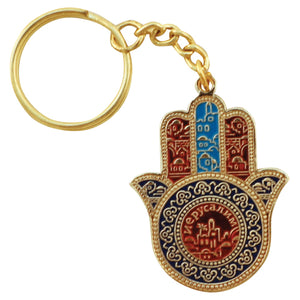 Key Chain Hamsa "Jerusalem" with Prayer for traveller 5x3.5cm - Russian