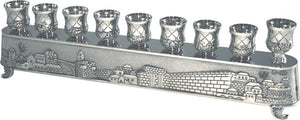 Nickel Art's "Magic Menorah" turns over and used also for candlesticks - "Jerusalem" Theme 8X30 cm