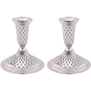 Pair Nickel Silver Candlesticks 13cm- Diamond Design