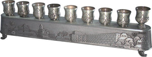 Pewter Art's "Magic Menorah" turns over and used also for candlesticks - "Jerusalem" Theme 8X30 cm