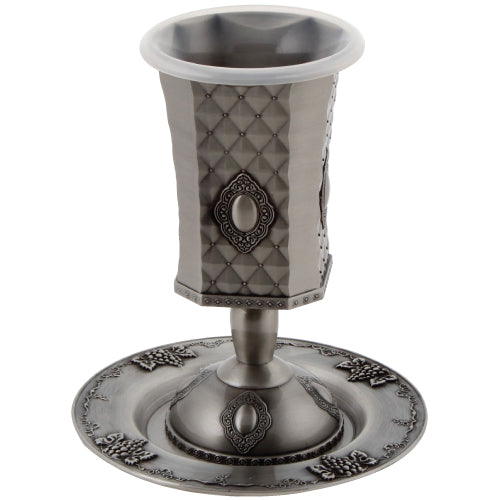 Pewter Kiddush Cup 15cm, with Ornate Design - with Stem - I